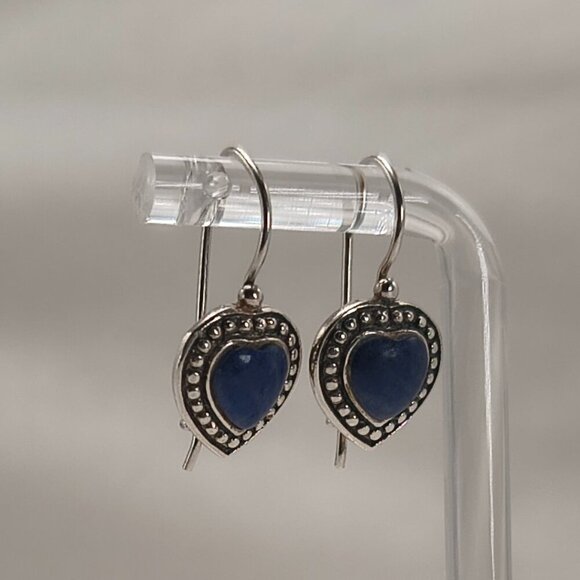 Sterling Silver HAN 925 Blue Heart Cabochon Earrings - Picture 5 of 9